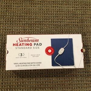 NEW Sunbeam Standard Size 3 Setting Moist-Dry Vinyl Heating Pad & Cover 12” X15”